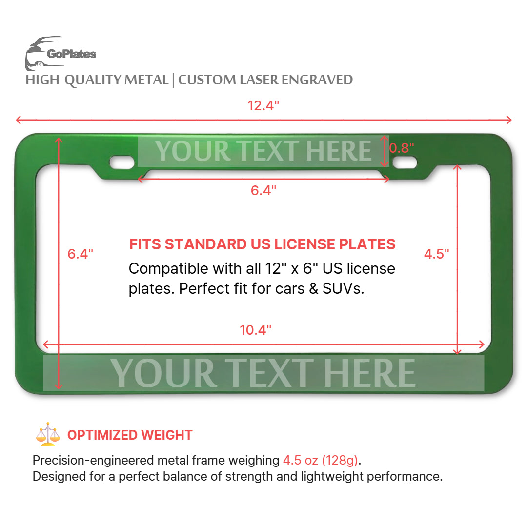 Custom Green License Plate Frame – Single