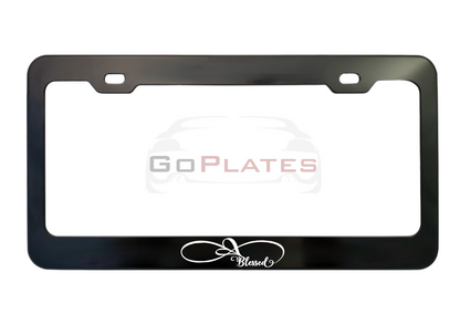 Blessed Infinity Heart black anodized aluminum license plate frame