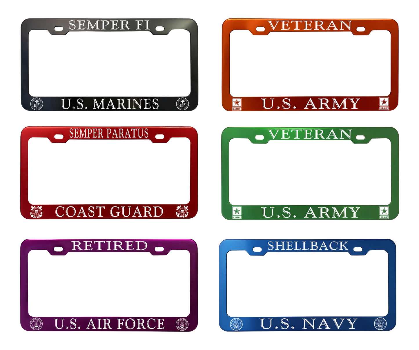 Military License Plate Frames - Anodized Aluminum
