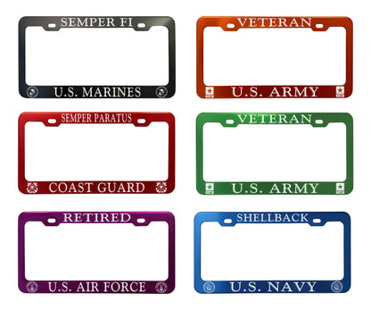 Military License Plate Frames - Anodized Aluminum